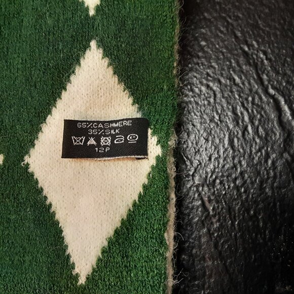 Chanel Silk Cashmere Blend Scarf Stole Muffler Green White Diamond Pattern Franc - Picture 4 of 6